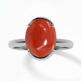 Coral (Special Quality) Silver Dual-Claw Ring (R4)