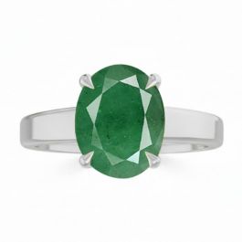 Emerald (Special Quality) Silver Classic Solitaire Ring (R2)