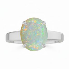 Opal (Special Quality) Silver Classic Solitaire Ring (R2)